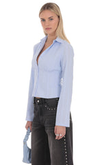 Mila Button Front Top in Blue