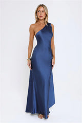 The Diamond Soirée Halter Satin Maxi Dress Navy