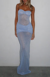 Sheer Grace Strapless Glitter Maxi Dress Powder Blue