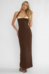 Briela Halter Bustier Maxi Dress Chocolate