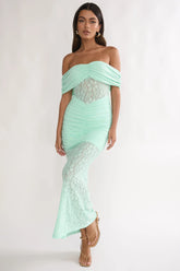 Silver Moon Off-Shoulder Maxi Dress Floral Mint