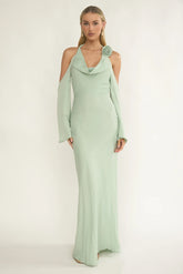 Solenne Cowl Neck Cold Shoulder Maxi Dress Sage