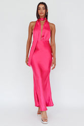 Italia Azure Halterneck Maxi Dress Hot Pink