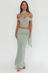 All The Lights Off-Shoulder Crop Top Sage