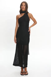 Cozette One-Shoulder Knit Dress Black