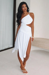 Tie Me Down One Shoulder Midi Dress White
