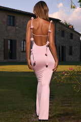 Slinky Jersey Floral-Appliqué Gown in Blush
