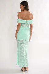 Silver Moon Off-Shoulder Maxi Dress Floral Mint