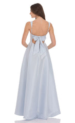 Square Neck Fit and Flare Gown in Light Blue