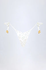 Side-Tie Bead Thong Bikini Bottoms in White Leopard Hotfix