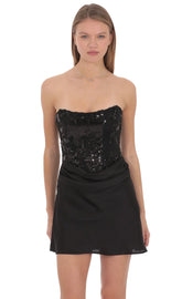 Virelia Corset Mini Dress in Black