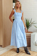 Suenito Ruched Detail A-Line Maxi Dress Blue