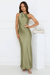 Glow Up Gal Satin Maxi Dress Green
