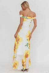 Moonlit Magic Off-Shoulder Split Maxi Dress Flower Yellow