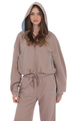 Two-Toned Cropped Hoodie in Taupe