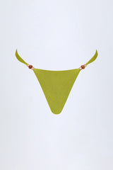 Bead-Embellished Cheeky Bikini Bottoms in Olive Green