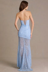 Premium Embellished Lace Corset Gown in Sky Blue