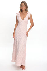 Mykonos Morning Tied Shoulder Maxi Dress Crochet Pink