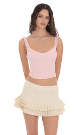 Pleated Ruffle Skort in Cream