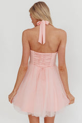 Princessa Sweetheart Neckline Halter Mini Dress Pink