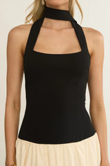 Elery Drop Waist Halter Maxi Dress Black/Cream