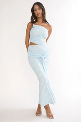 Luli One-Shoulder Cut-Out Maxi Dress Textured Light Blue