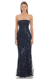 Masha Sequin Maxi Dress in Navy