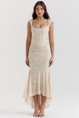 vintage cream floral maxi dress