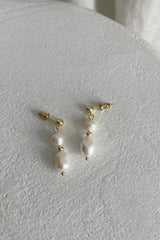 Minka Double Pearl Drop Earrings Gold