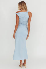 Angel's Song Asymmetric Neckline Maxi Dress Blue