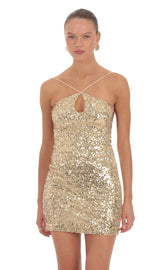 Scarlet Sequin Mini Dress in Gold