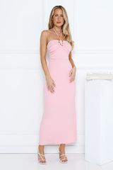 Minimalist Luxe Halter Midi Dress Pink