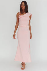 Sugar High Asymmetric Shoulder Drape Maxi Dress Pink