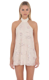Auralisse Embellished Halter Mini Dress