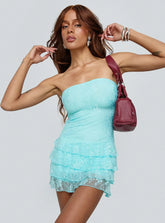 So Gorgeous Strapless Frill Playsuit Blue