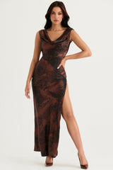 antique copper bias cut maxi dress