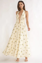 Under The Moons Tied Front Maxi Dress Floral Yellow
