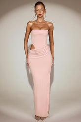 Soft-Jersey Bandeau Cut-Out Maxi Dress in Pink