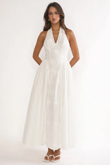 Talirosa Embroidered Halterneck Maxi Dress White
