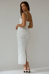 Love & Honor Textured Floral Maxi Dress White