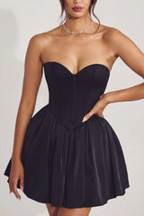 Corset Tulle Mini Dress in Jet Black