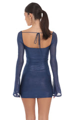 Foil Long Sleeve Bodycon Dress in Navy