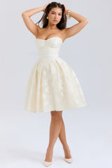 vintage cream floral strapless mini dress