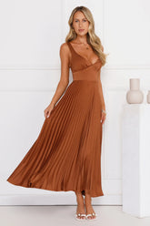 Evening Reverie Pleated Maxi Dress Brown