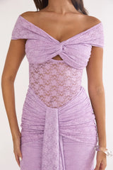 Kamilah Ruched Lace Maxi Dress Lilac