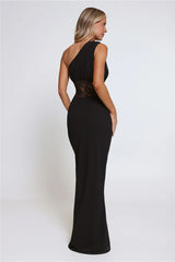 Lace Desire One Shoulder Maxi Dress Black
