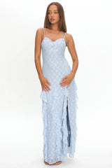 Onique Lace-Up Back Split Maxi Dress Lace Blue
