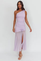 Lost Love One-Shoulder Sheer Hem Maxi Dress Lilac