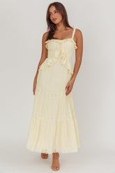 Vienna Sky Frill And Crochet Trim Maxi Dress Cream