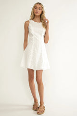 Jessamine Floral Applique Eyelet Mini Dress Off White